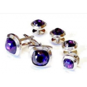 Triple Tier Amethyst Faceted Fiber Optic Stone Studs and Cufflinks